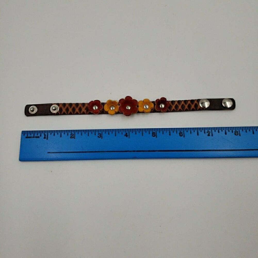 Handmade Floral Leather Cuff Bracelet Adjustable Rustic Boho Prairie Cottagecore - Picture 12 of 16